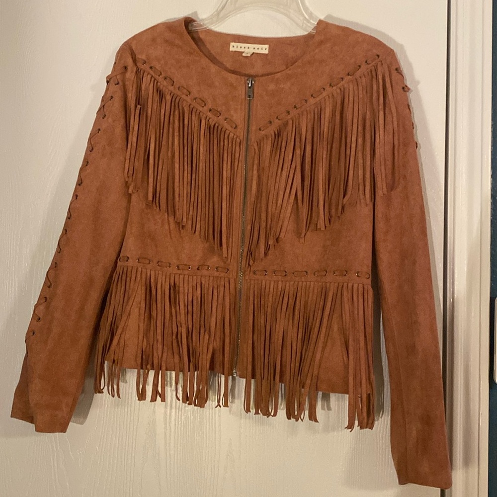 Blush Noir size Large pink suede jacket fringe zip up